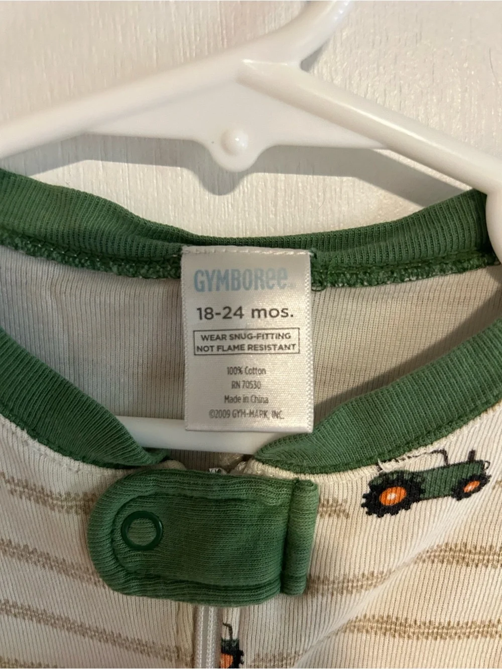 Gymboree Cream and Green Tractor Print One-Piece Bodysuit
